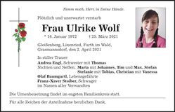 Traueranzeige Ulrike Wolf