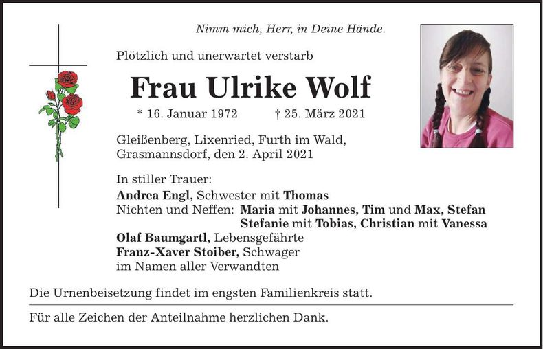 Traueranzeige Ulrike Wolf
