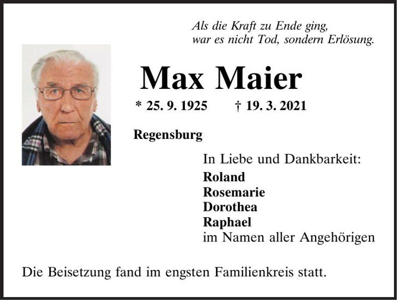 Traueranzeige Max Maier