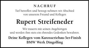 Traueranzeige Rupert Streifeneder
