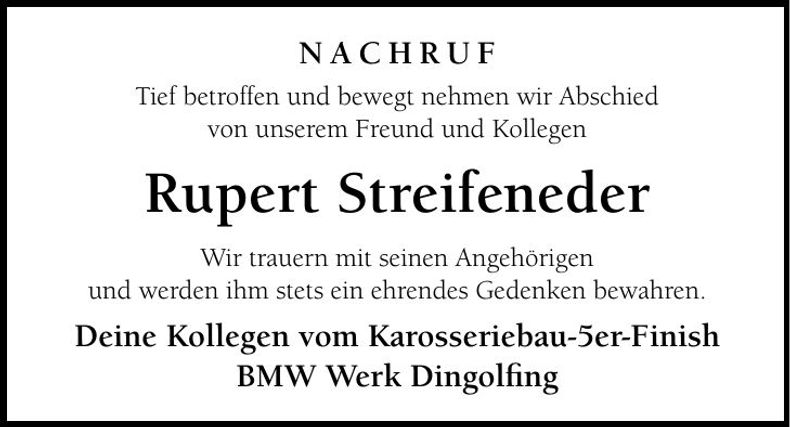 Traueranzeige Rupert Streifeneder