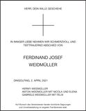 Traueranzeige Ferdinand Josef Weidmüller