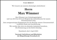 Traueranzeige Max Wimmer