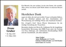 Traueranzeige Franz Gruber
