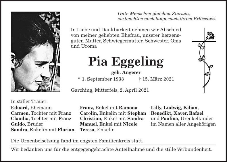 Traueranzeige Pia Eggeling