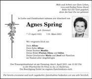 Traueranzeige Agnes Spring