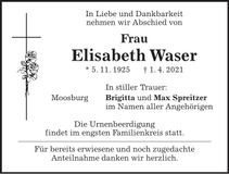 Traueranzeige Elisabeth Waser