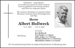 Traueranzeige Albert Hollweck