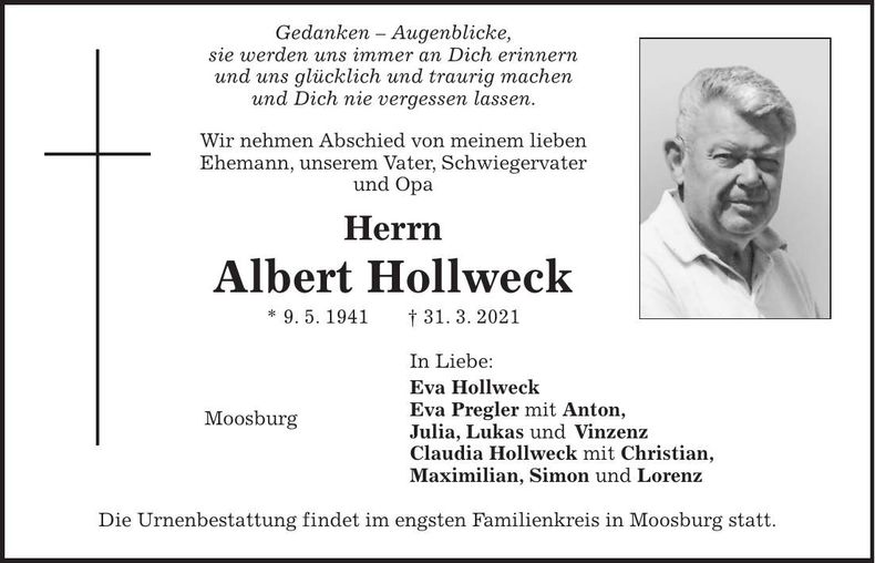 Traueranzeige Albert Hollweck