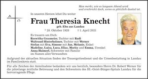Traueranzeige Theresia Knecht