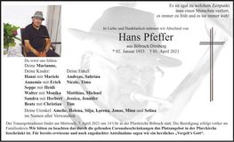 Traueranzeige Hans Pfeffer