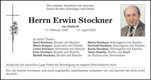 Traueranzeige Erwin Stockner