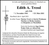 Traueranzeige Edith A. Tressl