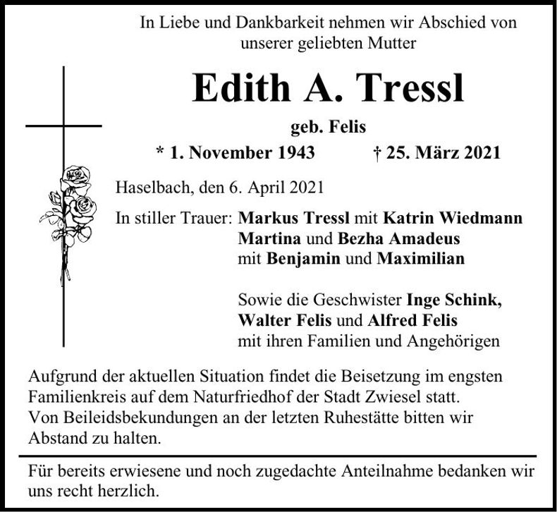 Traueranzeige Edith A. Tressl