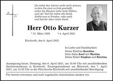 Traueranzeige Otto Kurzer