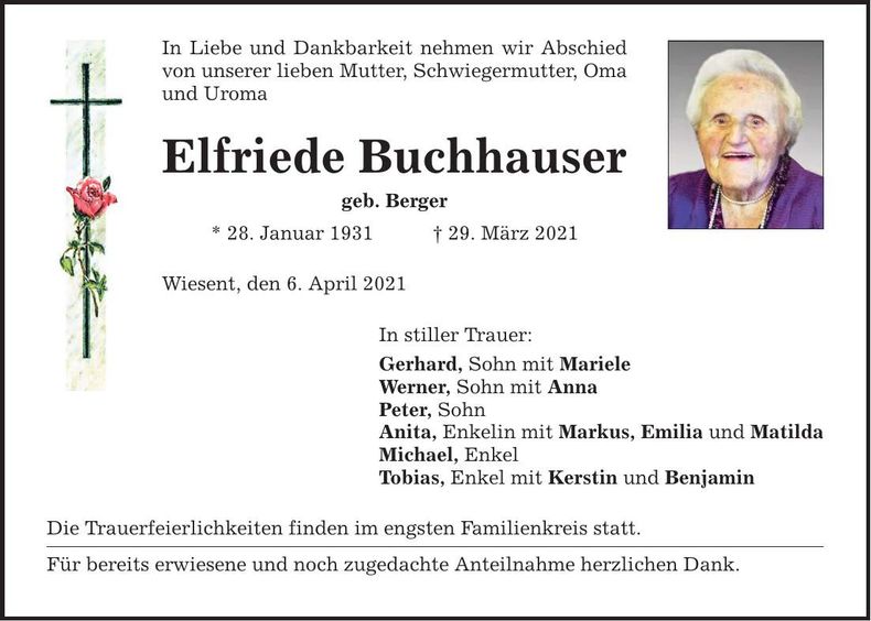 Traueranzeige Elfriede Buchhauser