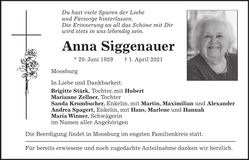 Traueranzeige Anna Siggenauer