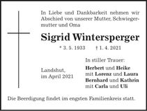 Traueranzeige Sigrid Wintersperger