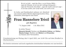Traueranzeige Hannelore Tristl