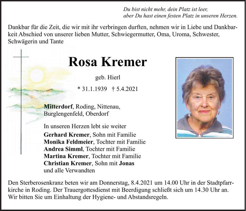 Traueranzeige Rosa Kremer
