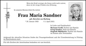 Traueranzeige Maria Sandner