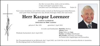 Traueranzeige Kaspar Lorenzer