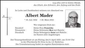 Traueranzeige Albert Mader