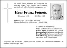 Traueranzeige Franz Feineis