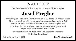 Traueranzeige Josef Pregler