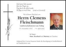 Traueranzeige Clemens Fleischmann