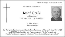 Traueranzeige Josef Graßl