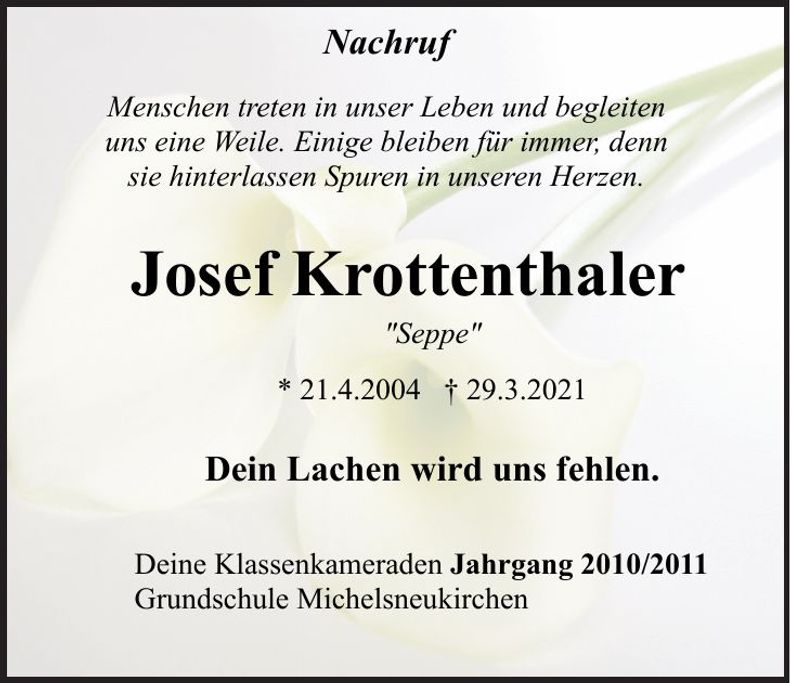 Traueranzeige Josef Krottenthaler