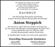 Traueranzeige Anton Steppich
