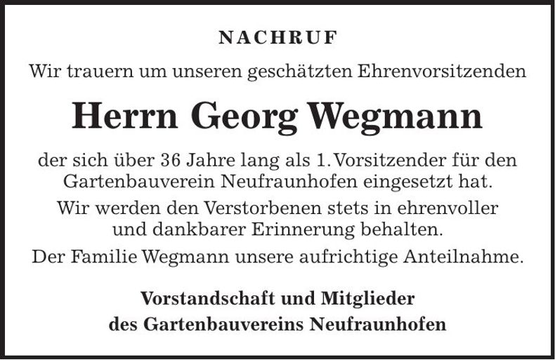 Traueranzeige Georg Wegmann