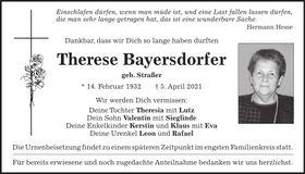 Traueranzeige Therese Bayersdorfer