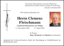 Traueranzeige Clemens Fleischmann