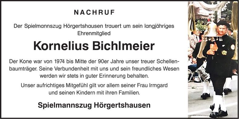 Traueranzeige Kornelius Bichlmeier