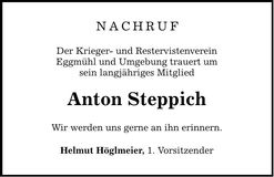 Traueranzeige Anton Steppich