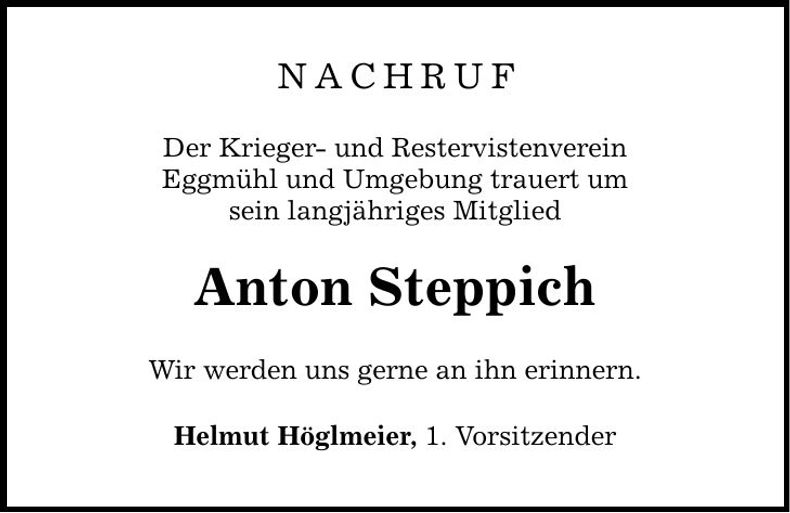 Traueranzeige Anton Steppich