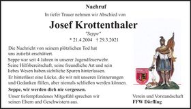 Traueranzeige Josef Krottenthaler
