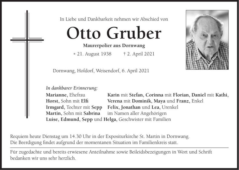 Traueranzeige Otto Gruber