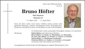 Traueranzeige Bruno Höfter
