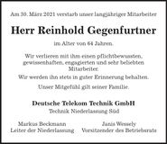 Traueranzeige Reinhold Gegenfurtner