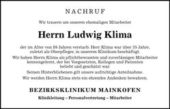 Traueranzeige Ludwig Klima
