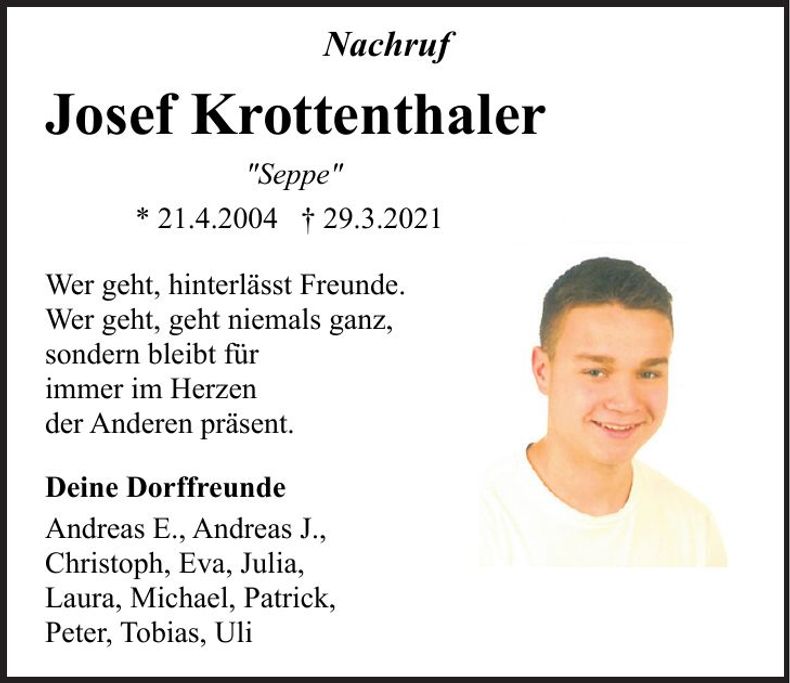 Traueranzeige Josef Krottenthaler