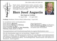 Traueranzeige Josef Augustin