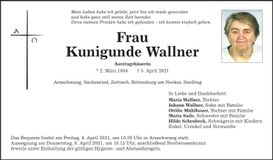 Traueranzeige Kunigunde Wallner