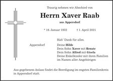Traueranzeige Xaver Raab