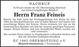 Traueranzeige Franz Feineis