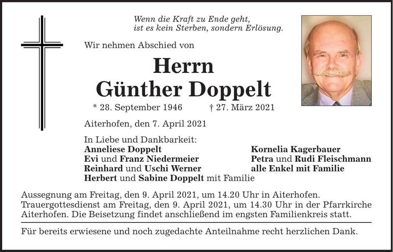 Traueranzeige Günther Doppelt